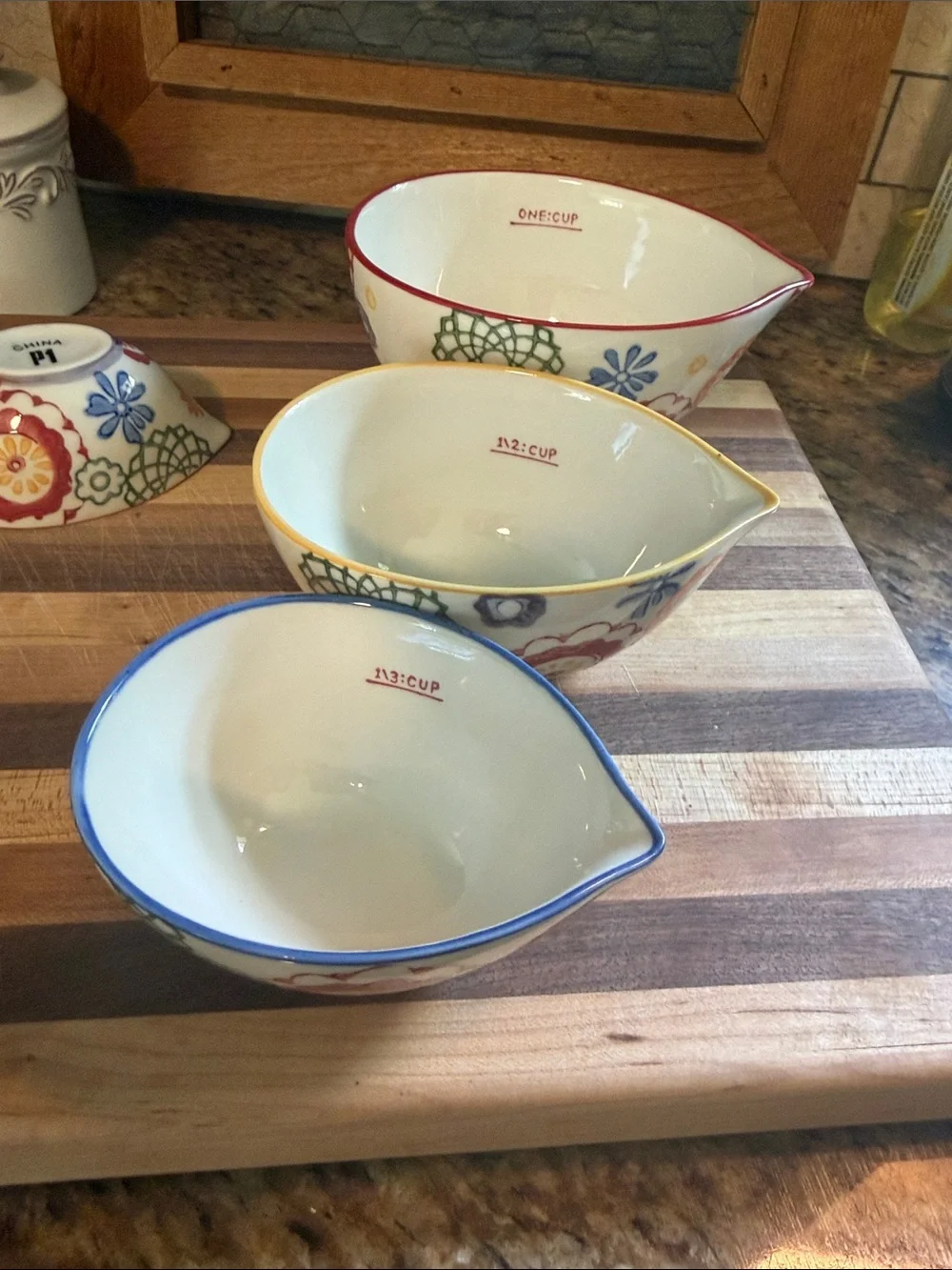 Pier 1 Multicolor Floral Ceramic Nesting Measuring Cups